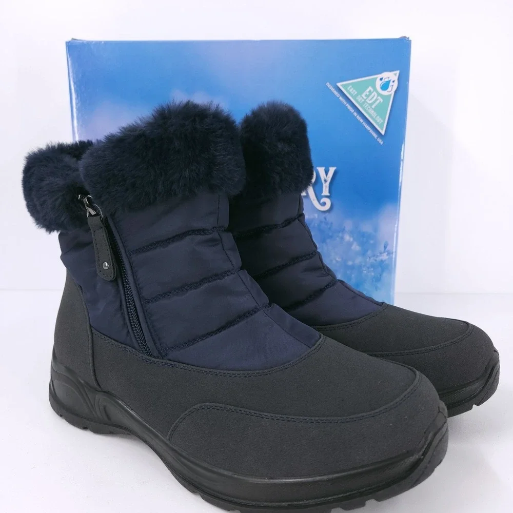 Easy Street Dry Waterproof Frosty Navy‎ Winter Booties Cozy Zip Womens Size 9 WW